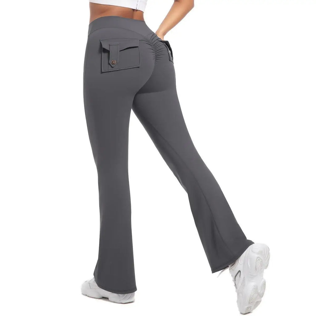 Women's Wide-Leg Yoga Trousers, High-Waisted with Tummy-Control and Pockets