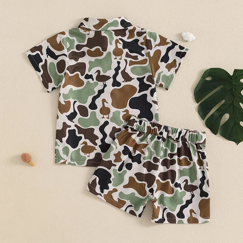 Infant Boys Camo Print Short Sleeve Shirt and Shorts Set