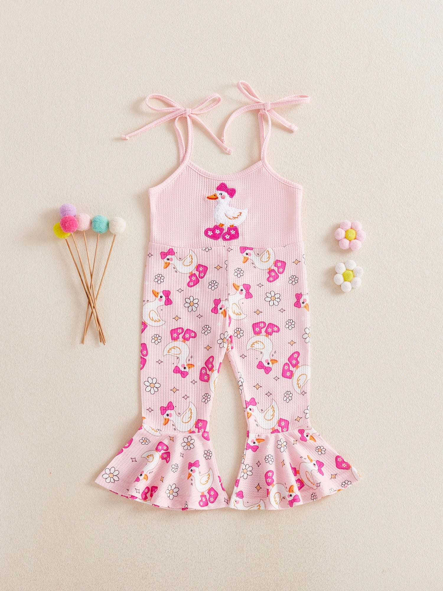 Infant Girls Sleeveless Bell Bottom Romper with Adjustable Shoulder Straps