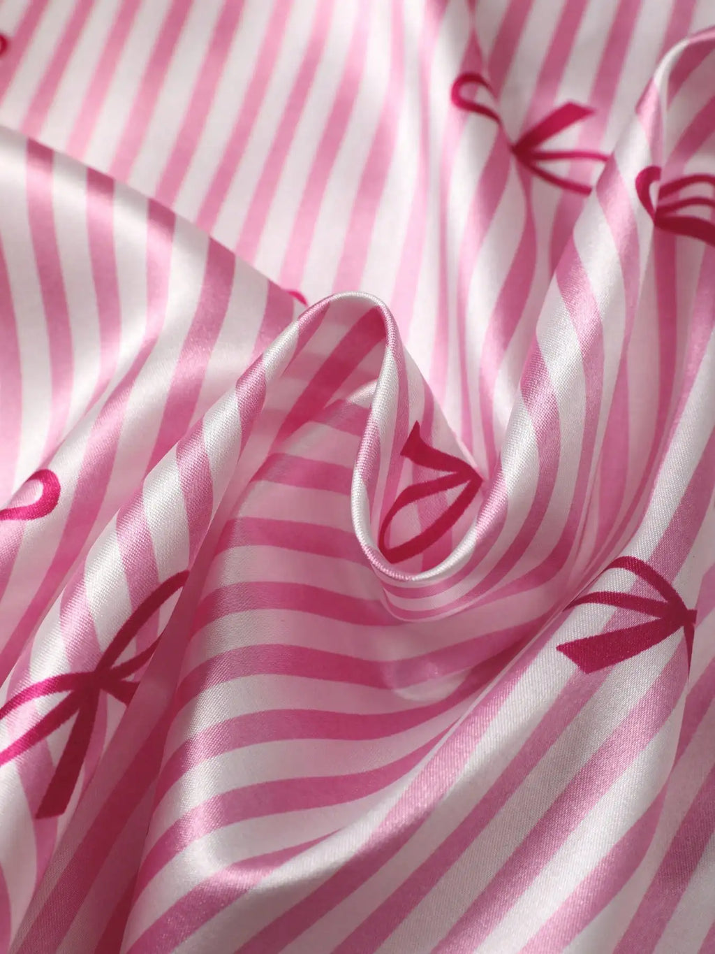 Women's Pink Stripe & Bow Print Short Sleeve Pajama Set