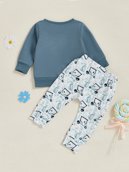 2-piece Boys Sweatshirt and Pants Set with Golf Carts
