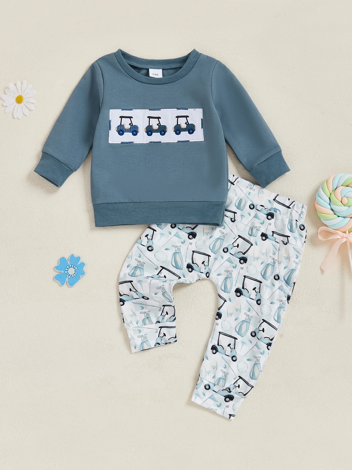 2-piece Boys Sweatshirt and Pants Set with Golf Carts