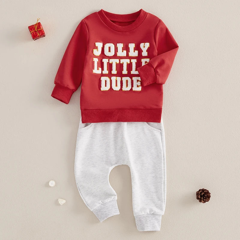 Baby Boy Christmas Pullover Sweatshirt & Elastic Waist Pants Set