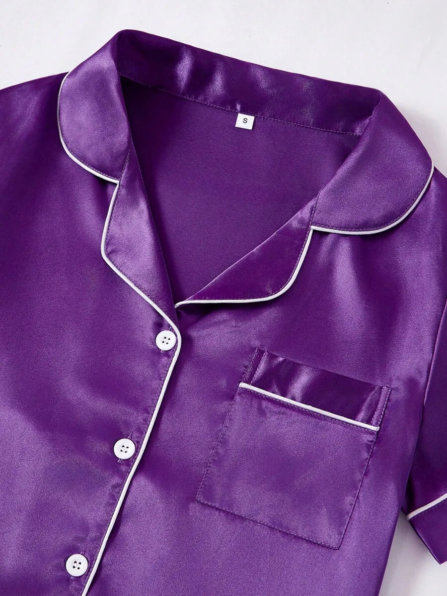 Women's 3-Piece Purple Faux Silk Pajama Set