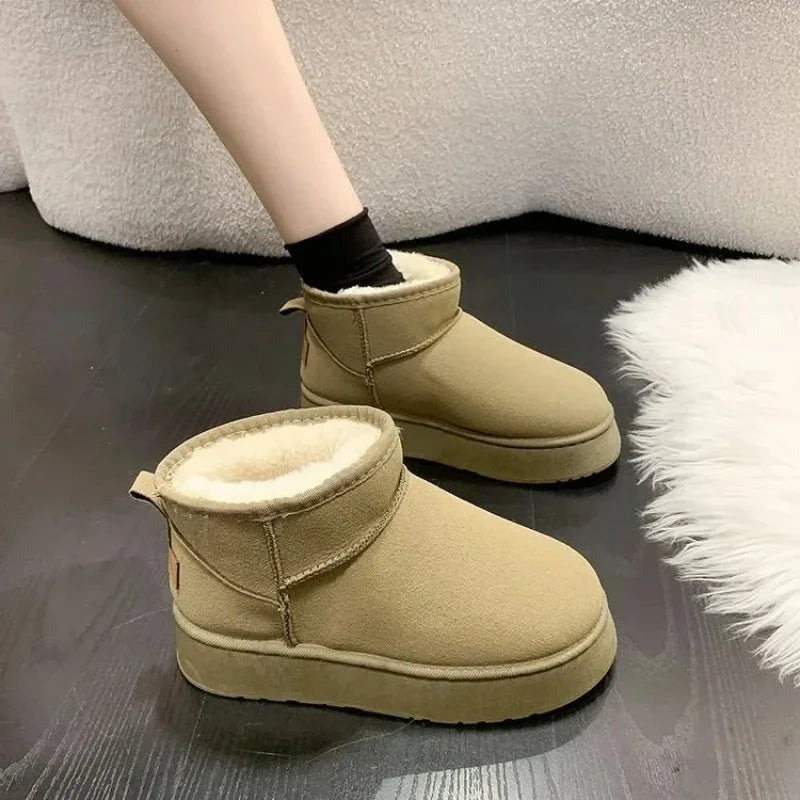 Plush Platform Faux Suede Slip-On Ankle Boots