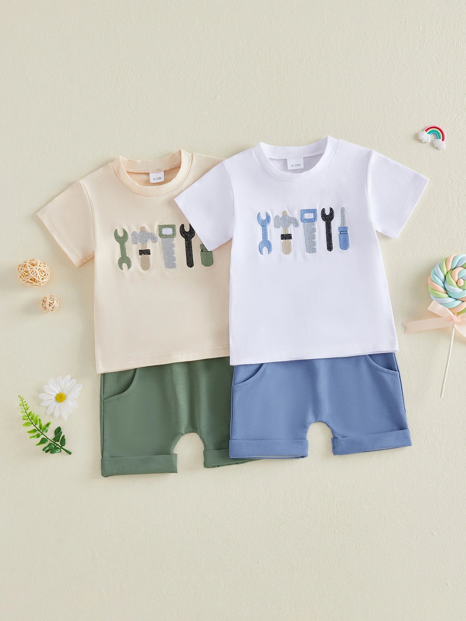 Baby Boys Tool Print Short Sleeve 2 Piece Summer Outfits
