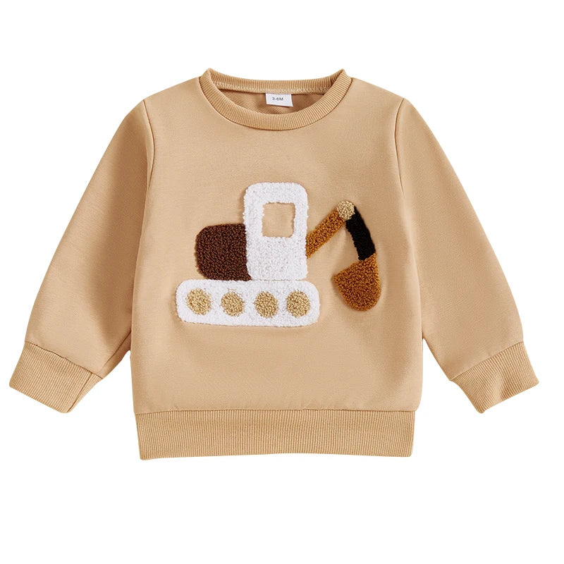 Boys Long Sleeve Crewneck Pullover with Vehicle Detail