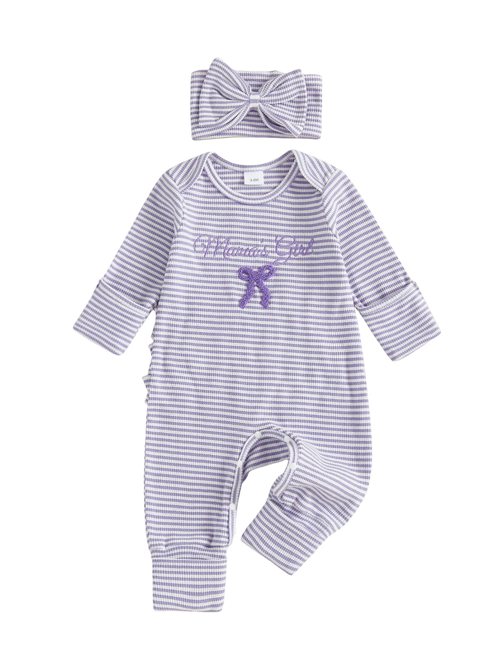 Infant Toddler Striped Playsuit with Long Sleeves and Matching Bow