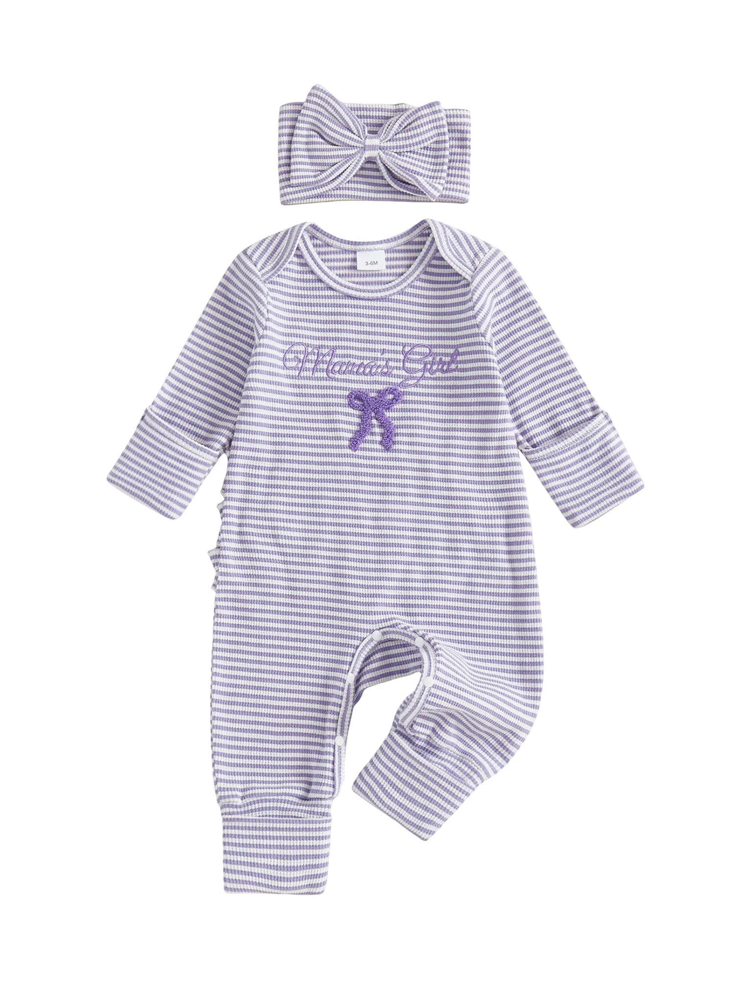 Infant Toddler Striped Playsuit with Long Sleeves and Matching Bow