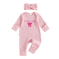 Infant Toddler Striped Playsuit with Long Sleeves and Matching Bow