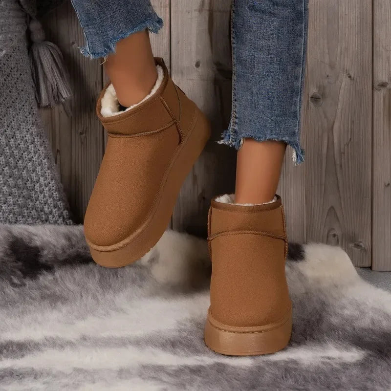 Plush Platform Faux Suede Slip-On Ankle Boots