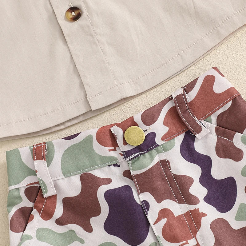 Infant Boys Camo Print Short Sleeve Shirt and Shorts Set