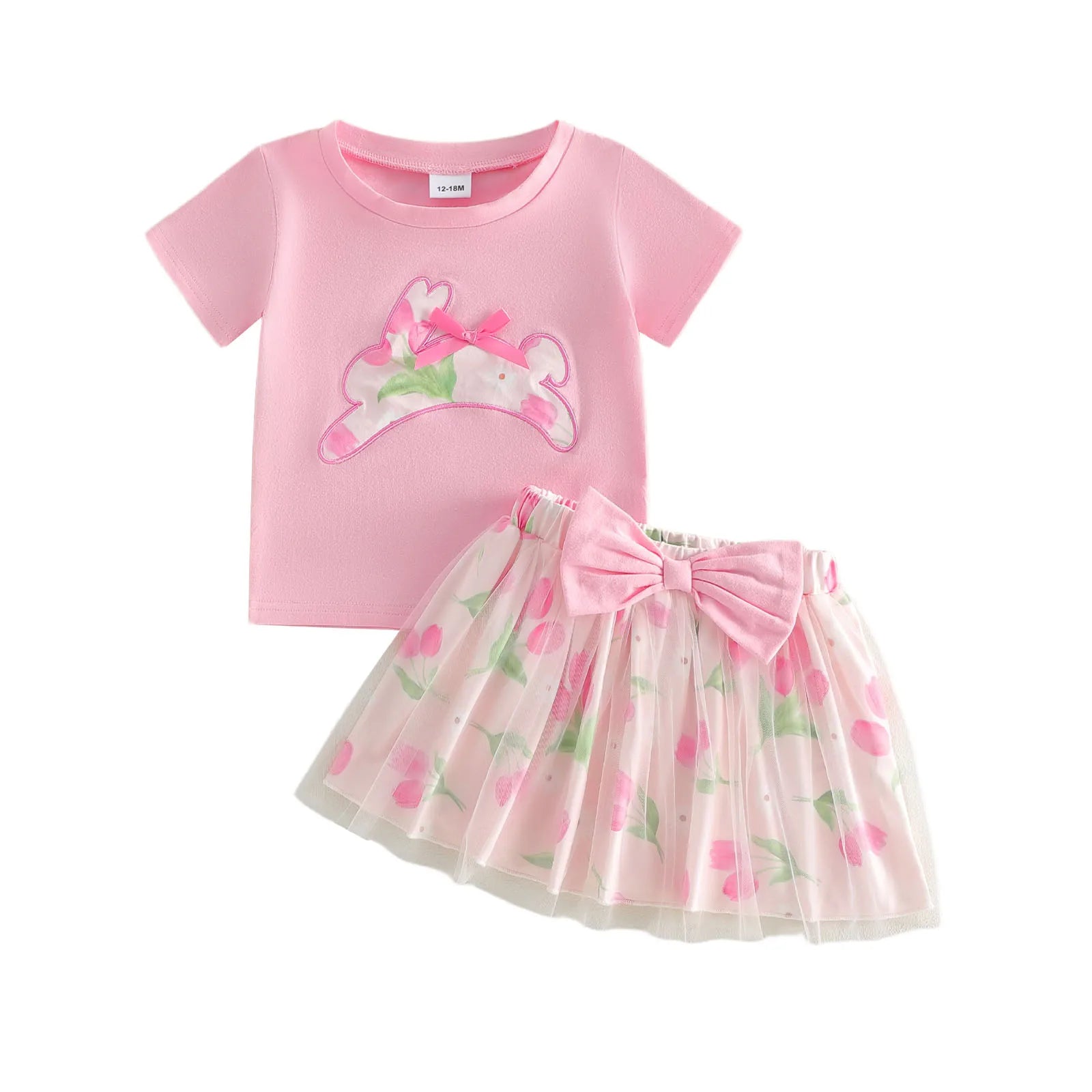 Infant Girls Bunny Tee and Floral Print Skirt - 2-Piece Set