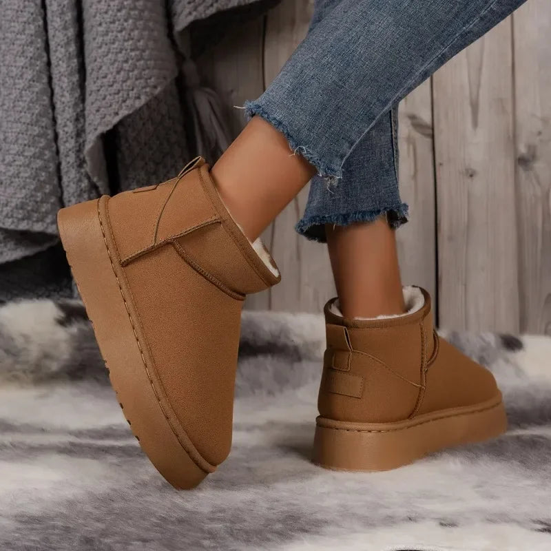 Plush Platform Faux Suede Slip-On Ankle Boots
