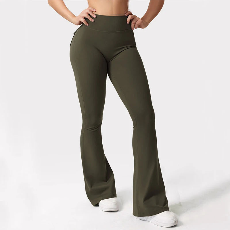 Women's Wide-Leg Yoga Trousers, High-Waisted with Tummy-Control and Pockets