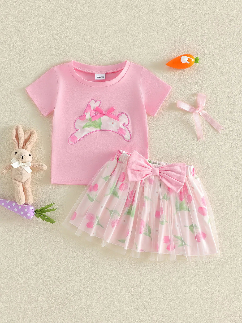 Infant Girls Bunny Tee and Floral Print Skirt - 2-Piece Set
