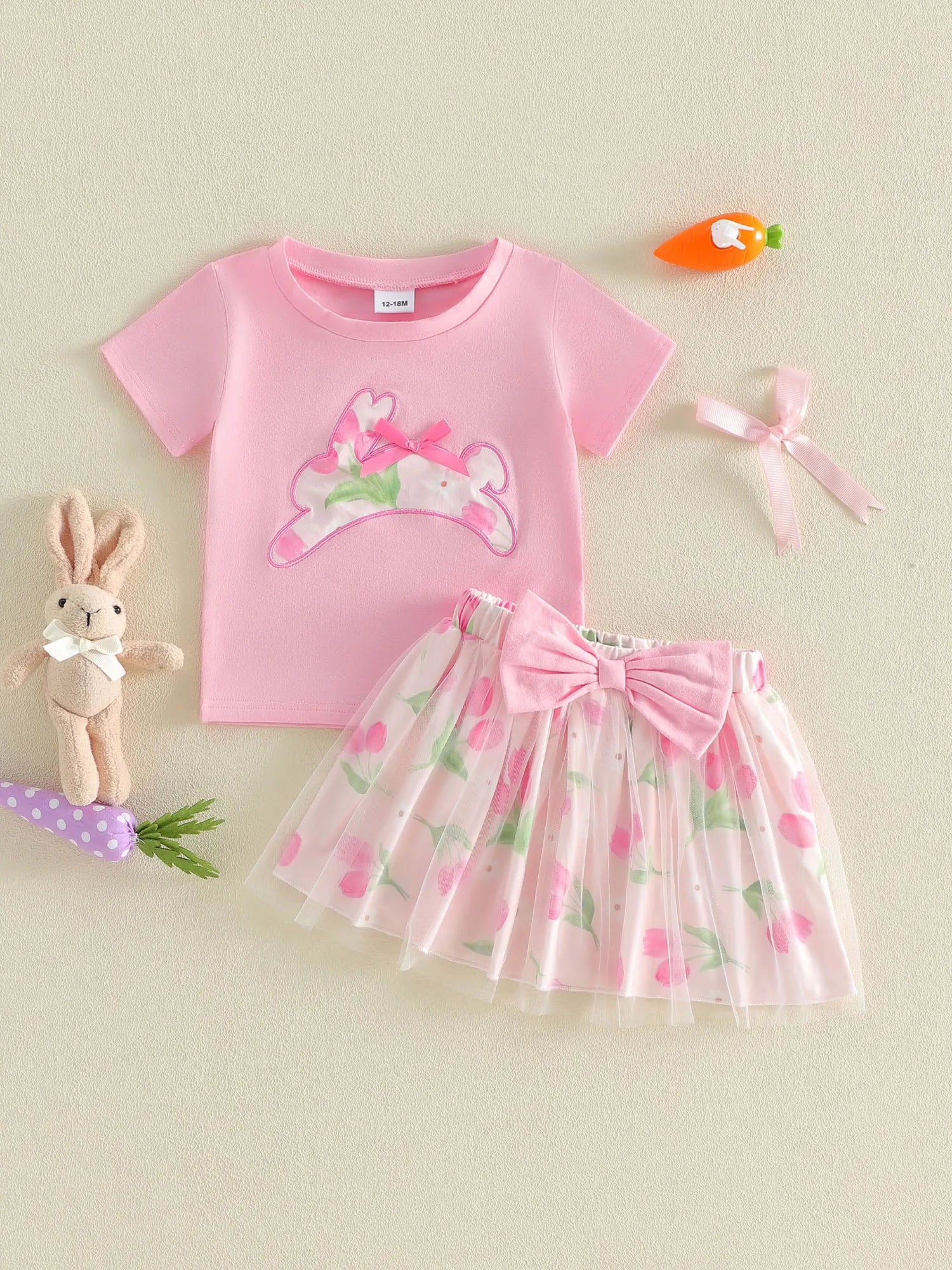 Infant Girls Bunny Tee and Floral Print Skirt - 2-Piece Set