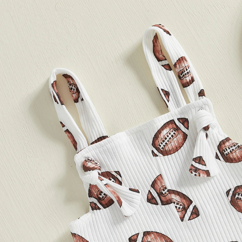 Infant Girls Football Print Sleeveless Romper with Bell Bottoms