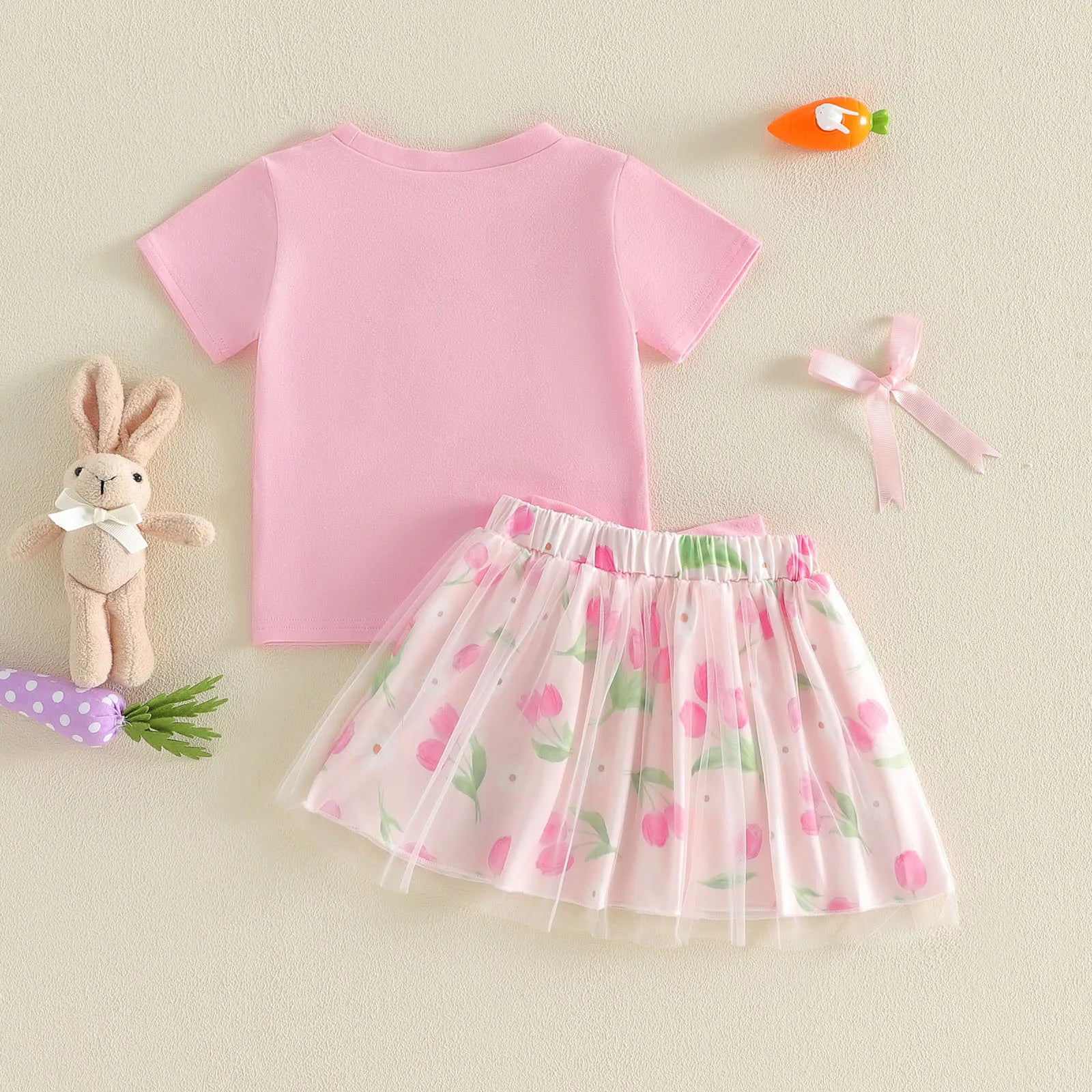Infant Girls Bunny Tee and Floral Print Skirt - 2-Piece Set