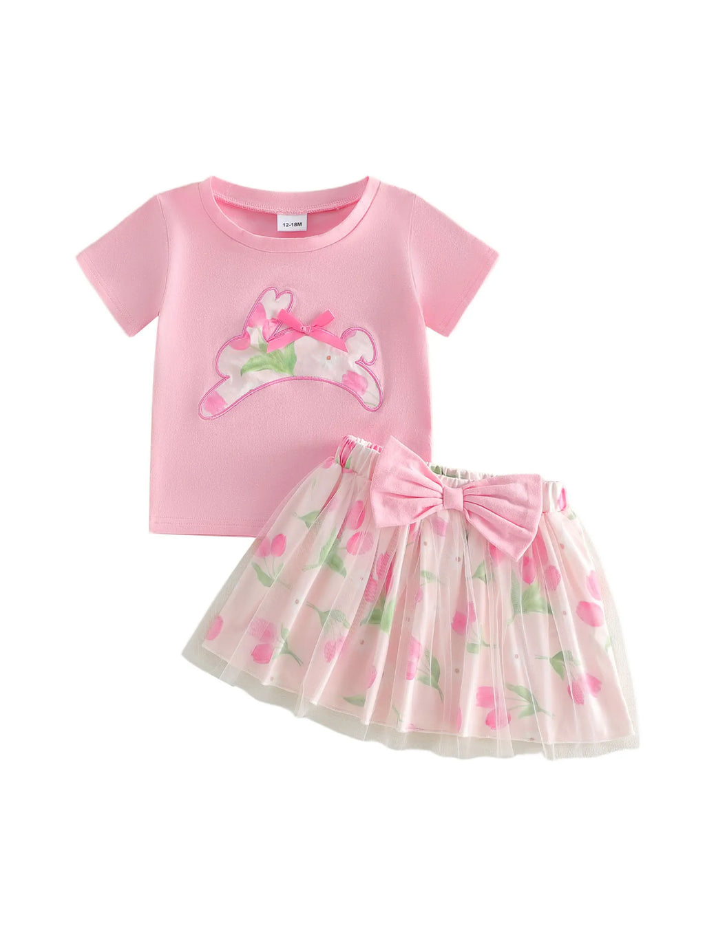 Infant Girls Bunny Tee and Floral Print Skirt - 2-Piece Set
