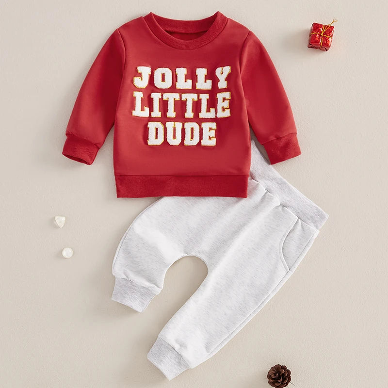 Baby Boy Christmas Pullover Sweatshirt & Elastic Waist Pants Set