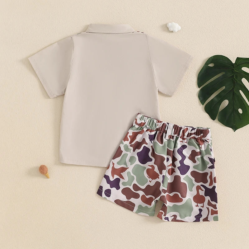 Infant Boys Camo Print Short Sleeve Shirt and Shorts Set