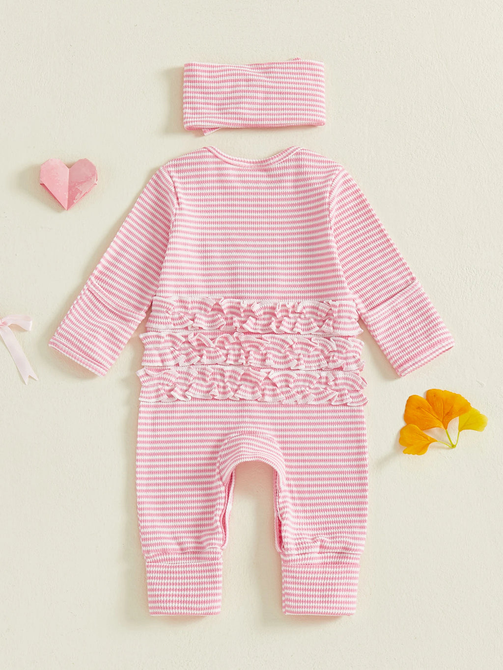Infant Toddler Striped Playsuit with Long Sleeves and Matching Bow