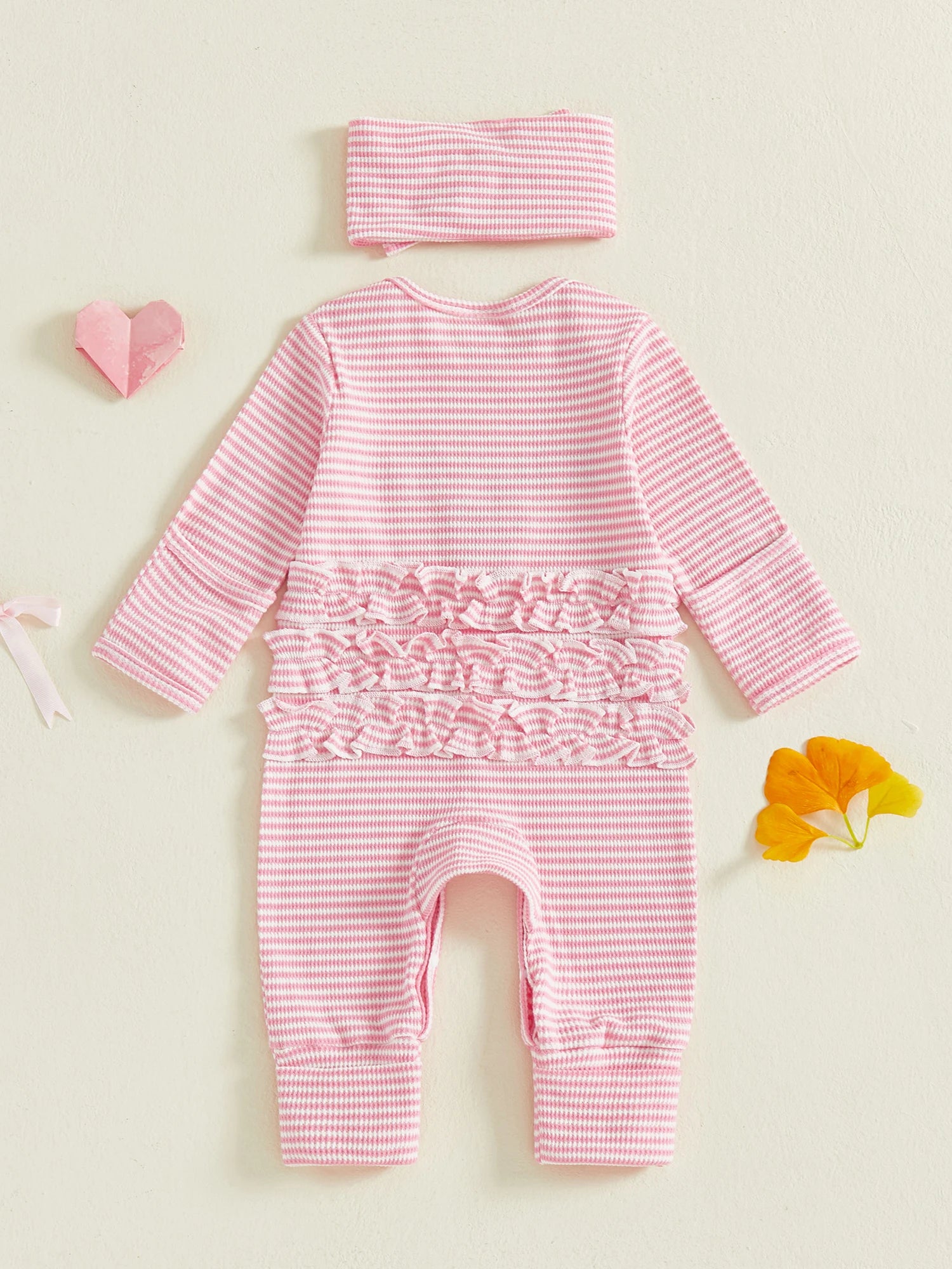 Infant Toddler Striped Playsuit with Long Sleeves and Matching Bow