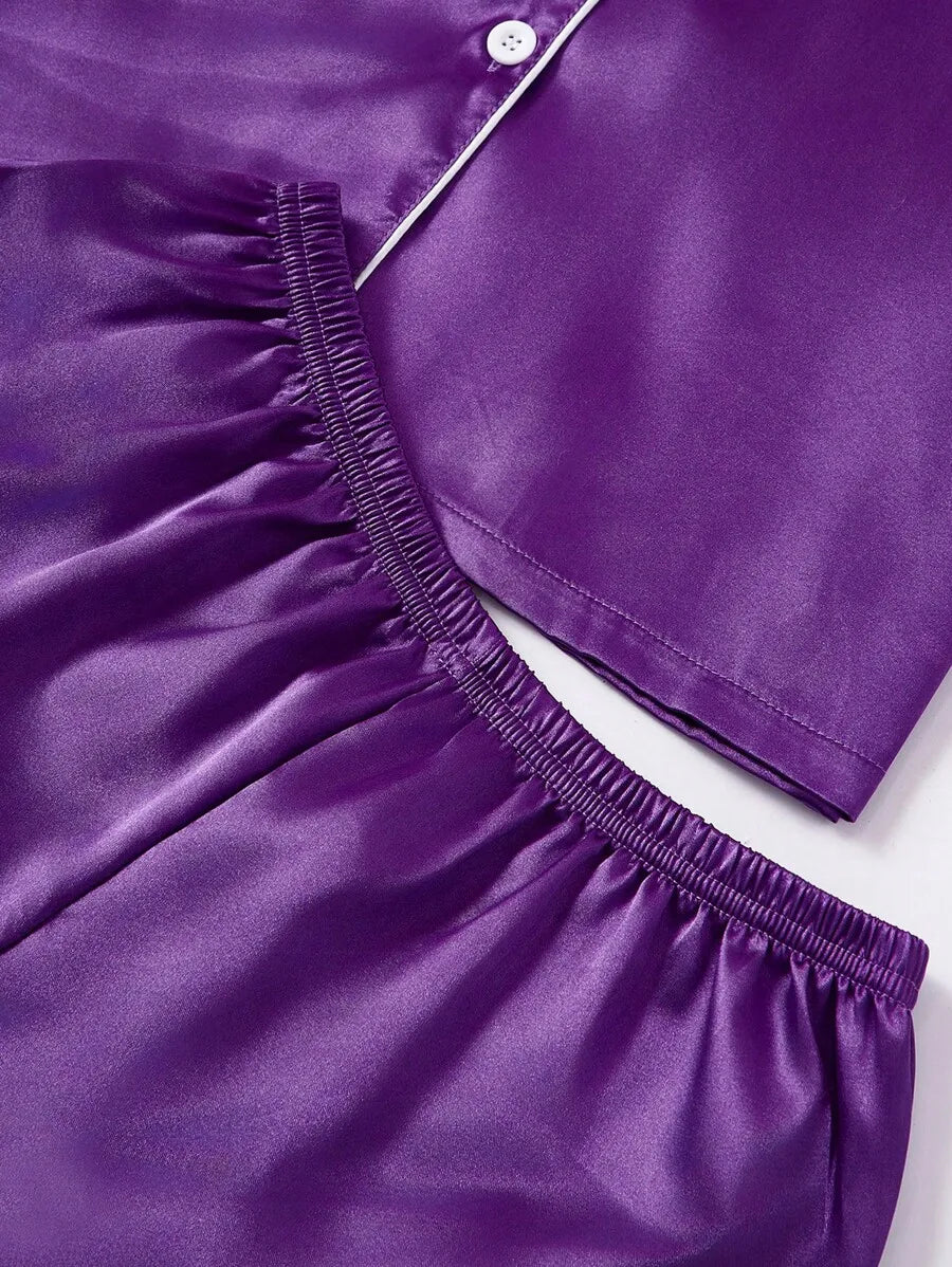 Women's 3-Piece Purple Faux Silk Pajama Set