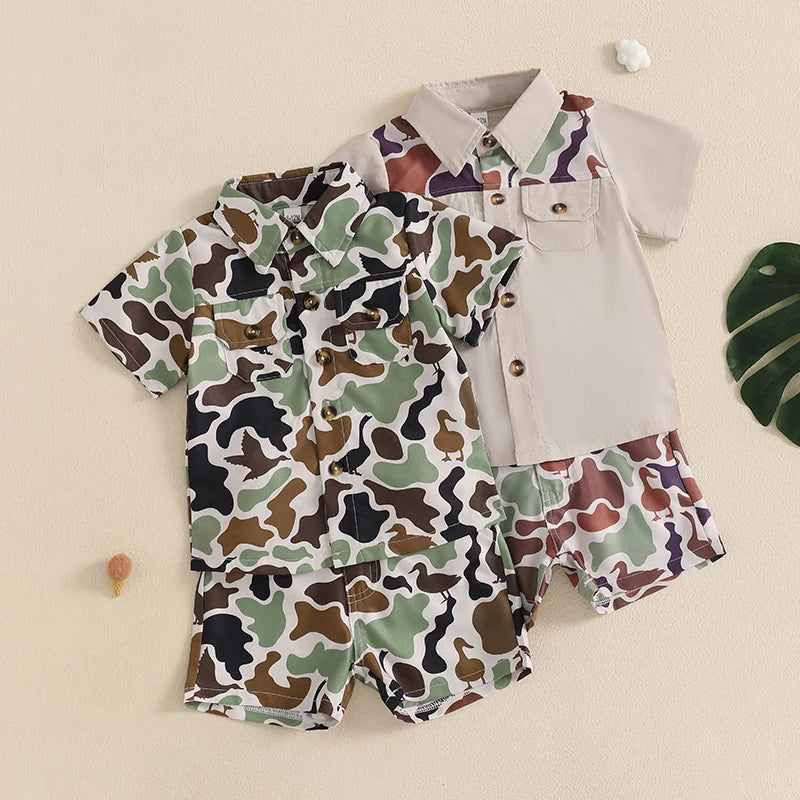 Infant Boys Camo Print Short Sleeve Shirt and Shorts Set