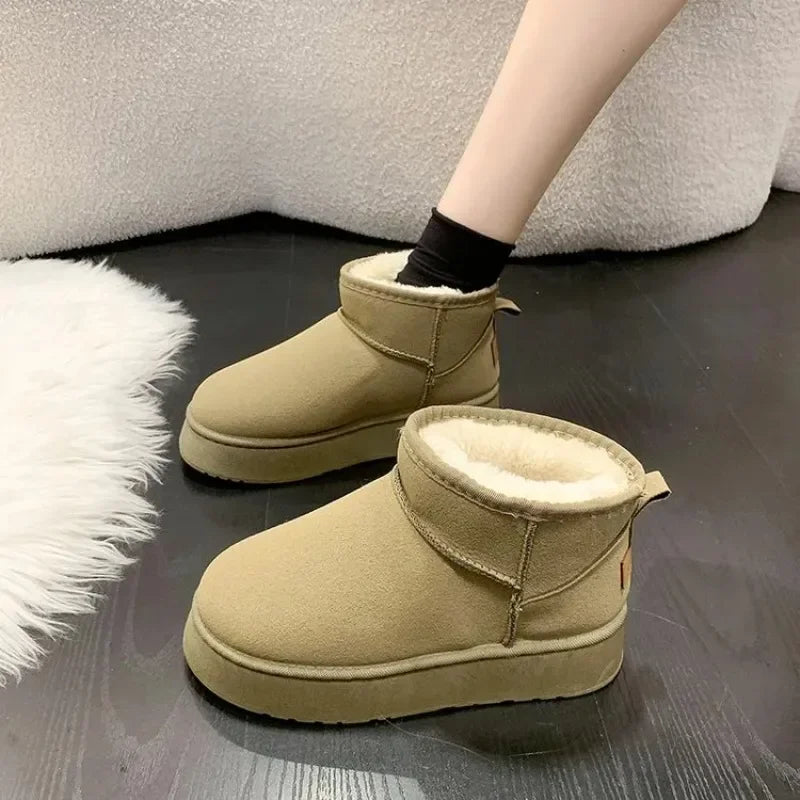 Plush Platform Faux Suede Slip-On Ankle Boots