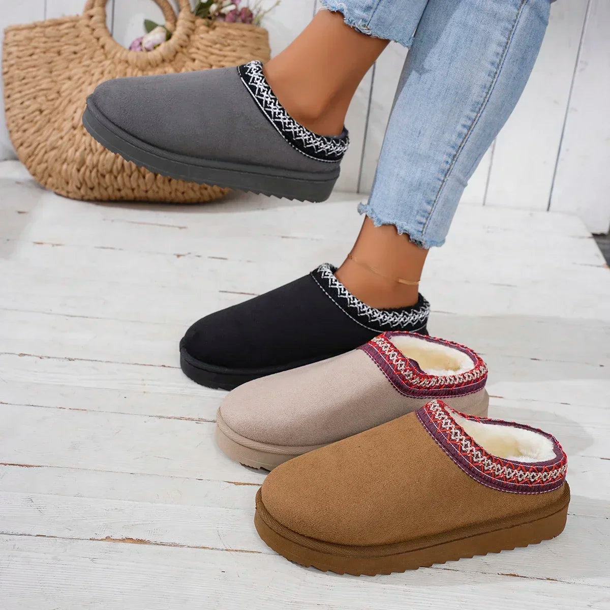 Casual Warm Wool Slip-on Wool Mule Shoes