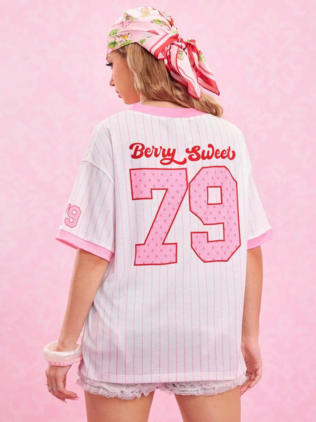 Strawberry Shortcake V-Neck T-Shirt with Pink Stripes