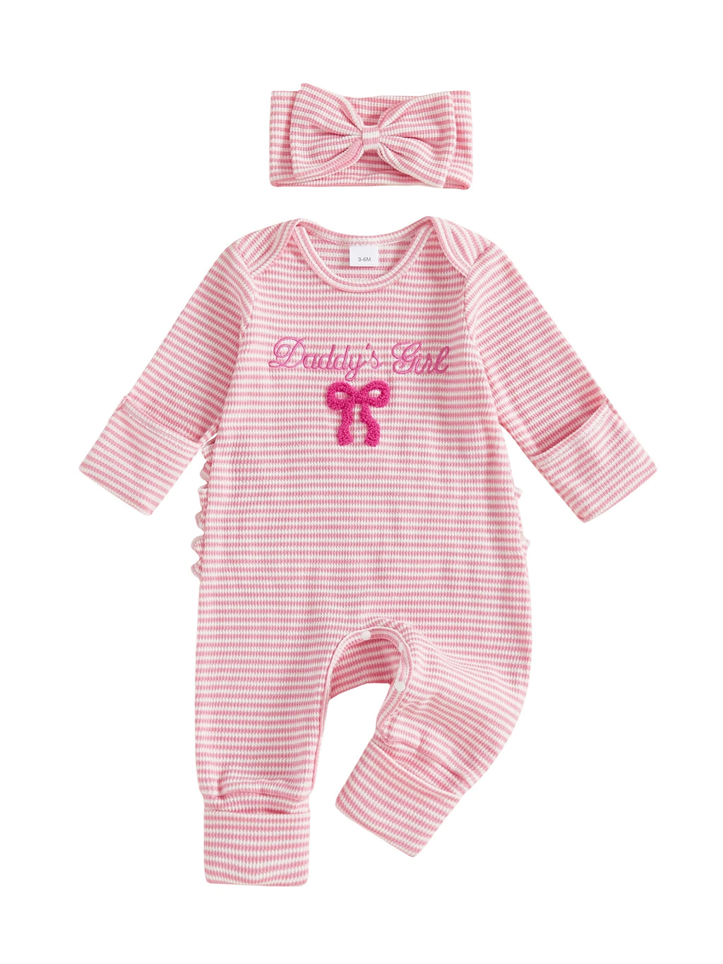 Infant Toddler Striped Playsuit with Long Sleeves and Matching Bow