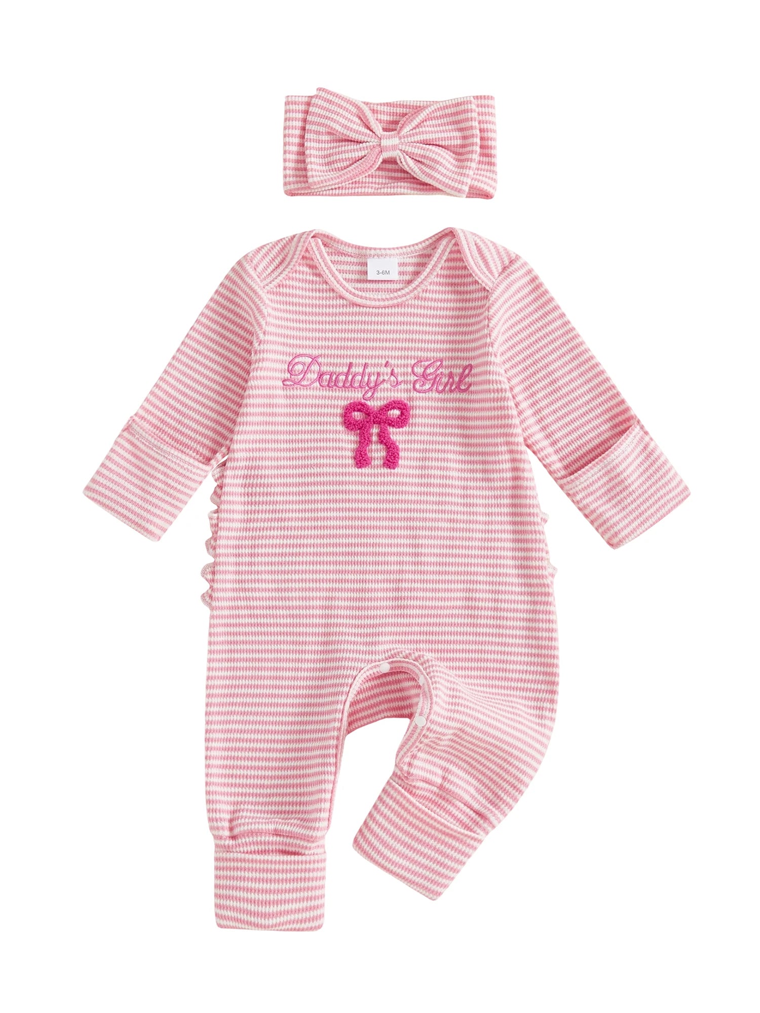Infant Toddler Striped Playsuit with Long Sleeves and Matching Bow