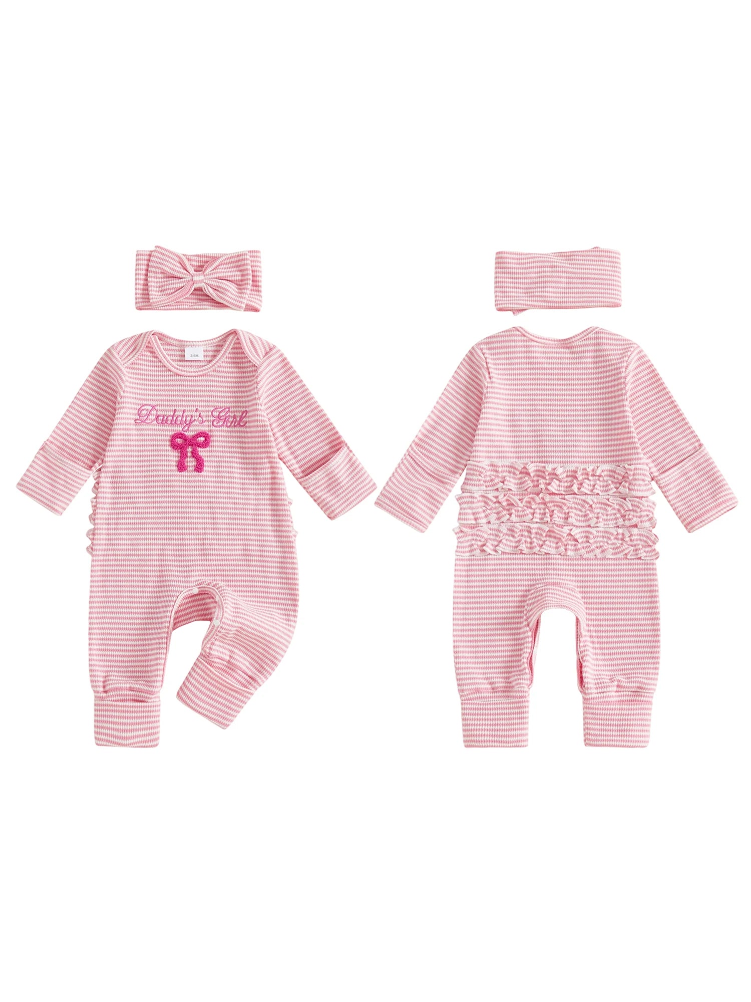 Infant Toddler Striped Playsuit with Long Sleeves and Matching Bow