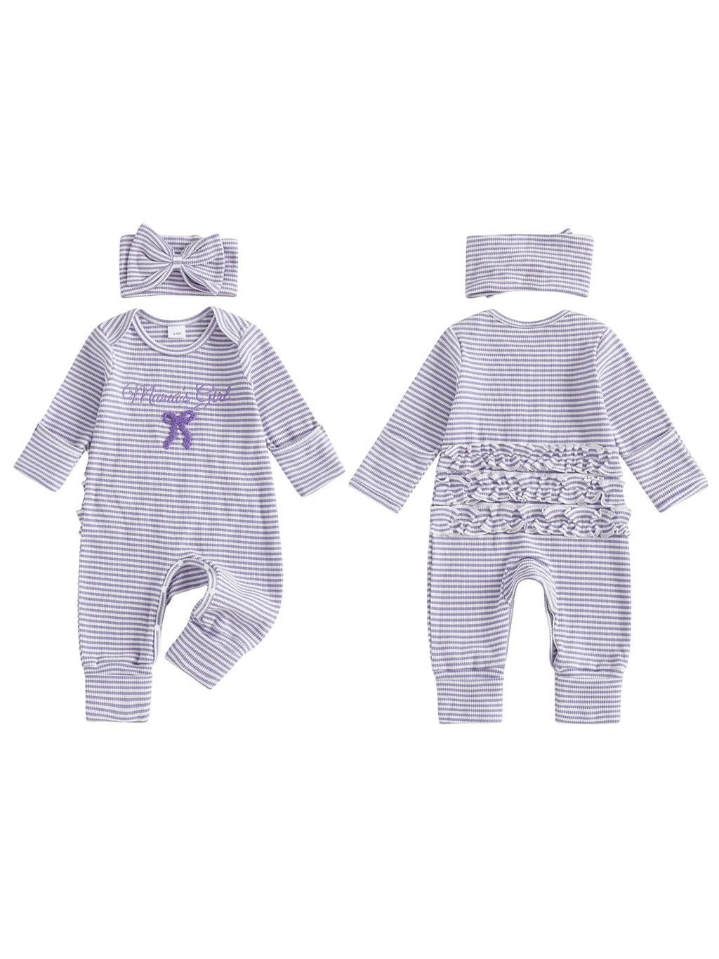Infant Toddler Striped Playsuit with Long Sleeves and Matching Bow
