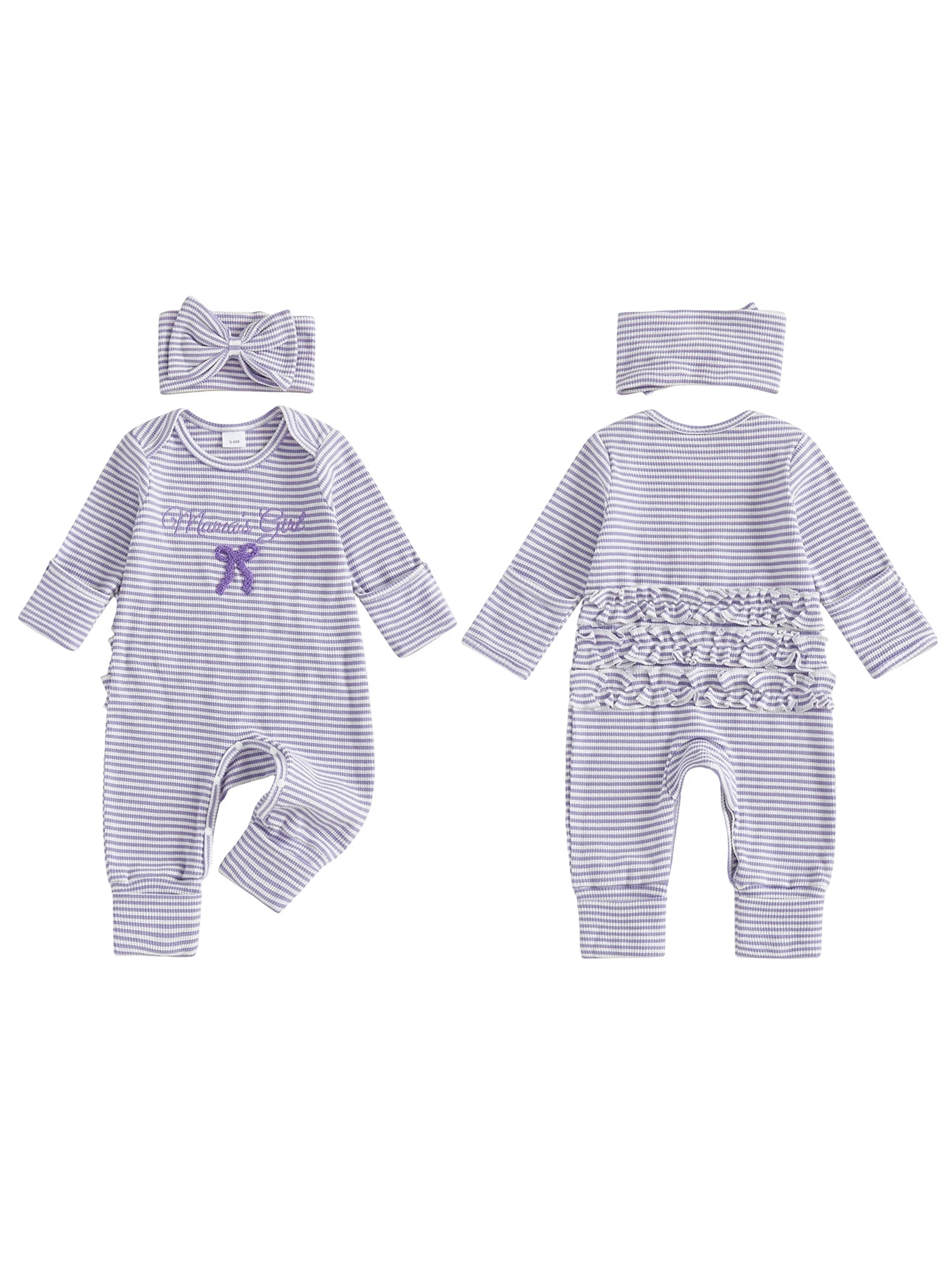 Infant Toddler Striped Playsuit with Long Sleeves and Matching Bow