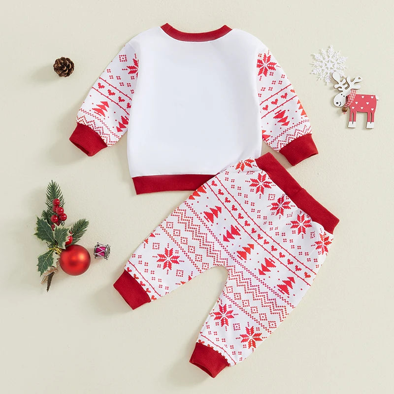 Boys Long Sleeve Sweatshirt with Drawstring Christmas Pants Set