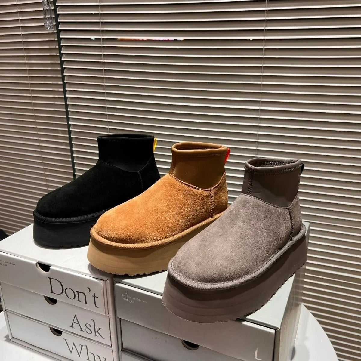 Warm Platform Fleece-lined Round-toed Boots