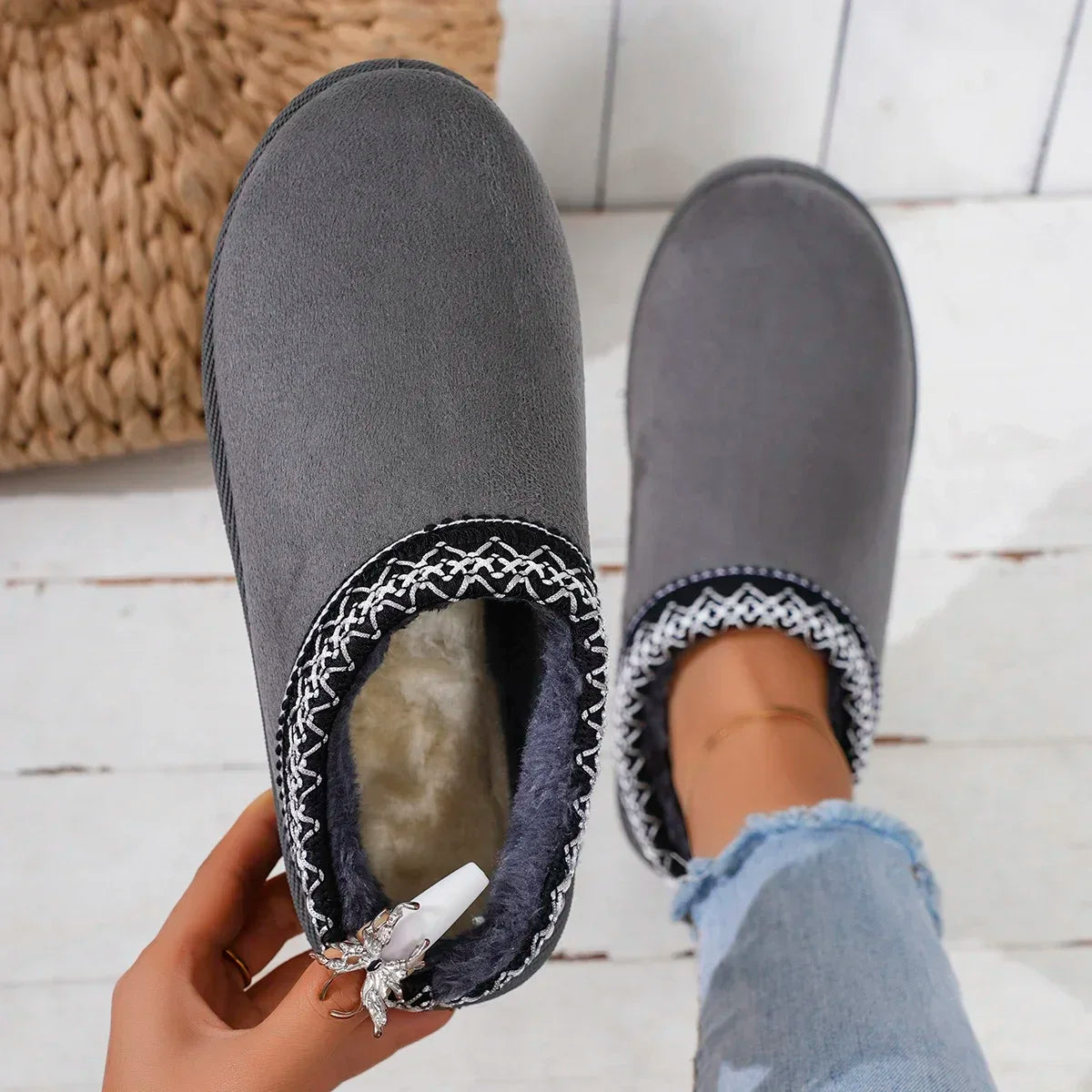 Casual Warm Wool Slip-on Wool Mule Shoes