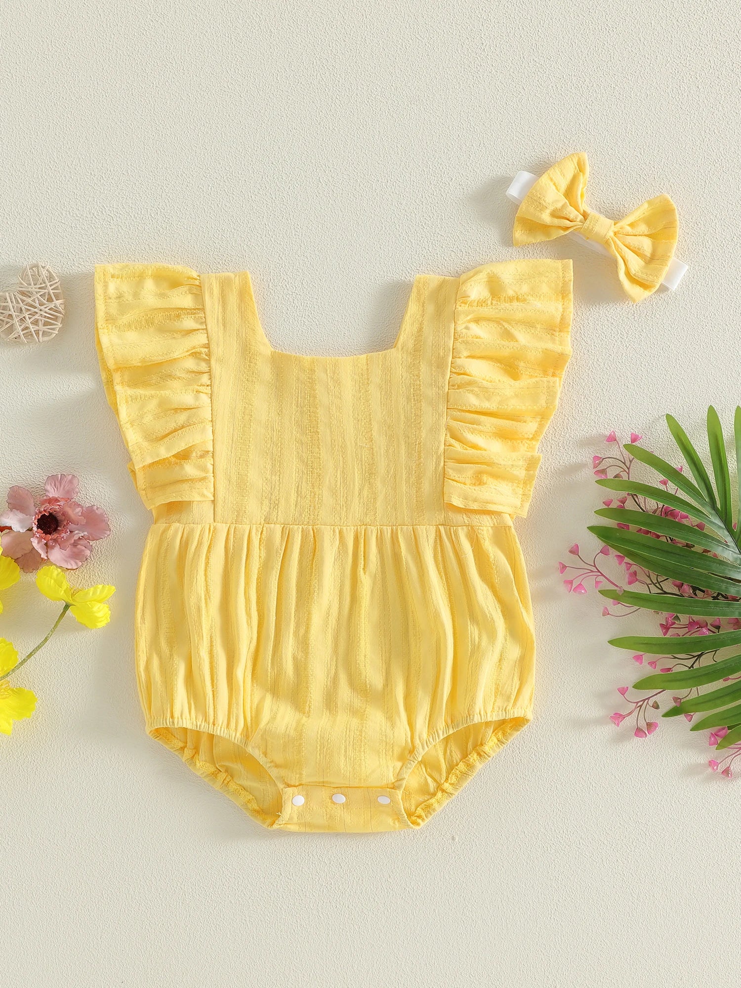 Romper with Flutter Sleeves and Matching Headband for girls