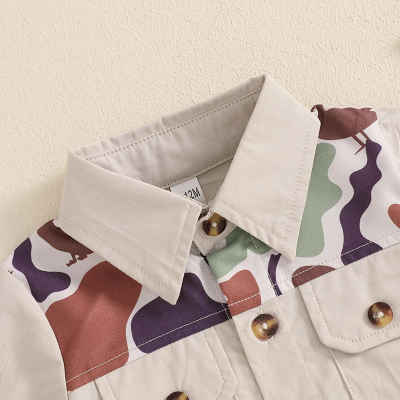 Infant Boys Camo Print Short Sleeve Shirt and Shorts Set