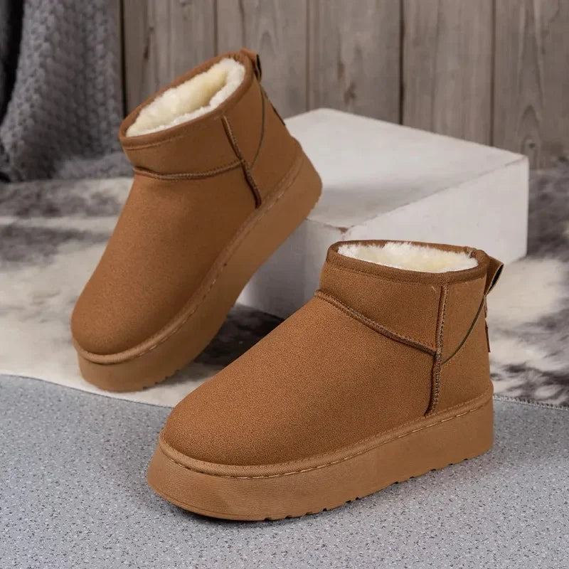 Plush Platform Faux Suede Slip-On Ankle Boots