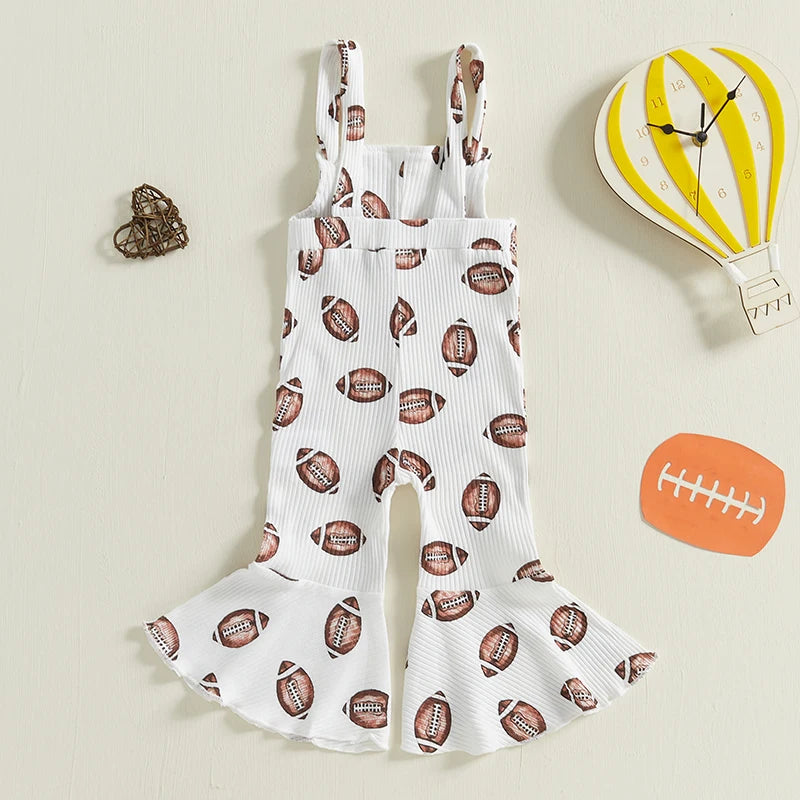 Infant Girls Football Print Sleeveless Romper with Bell Bottoms