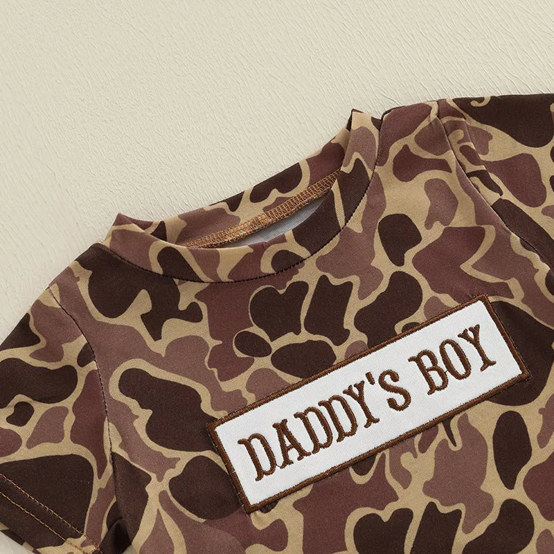 Boys Short Sleeve Camouflage Top and Drawstring Shorts Set