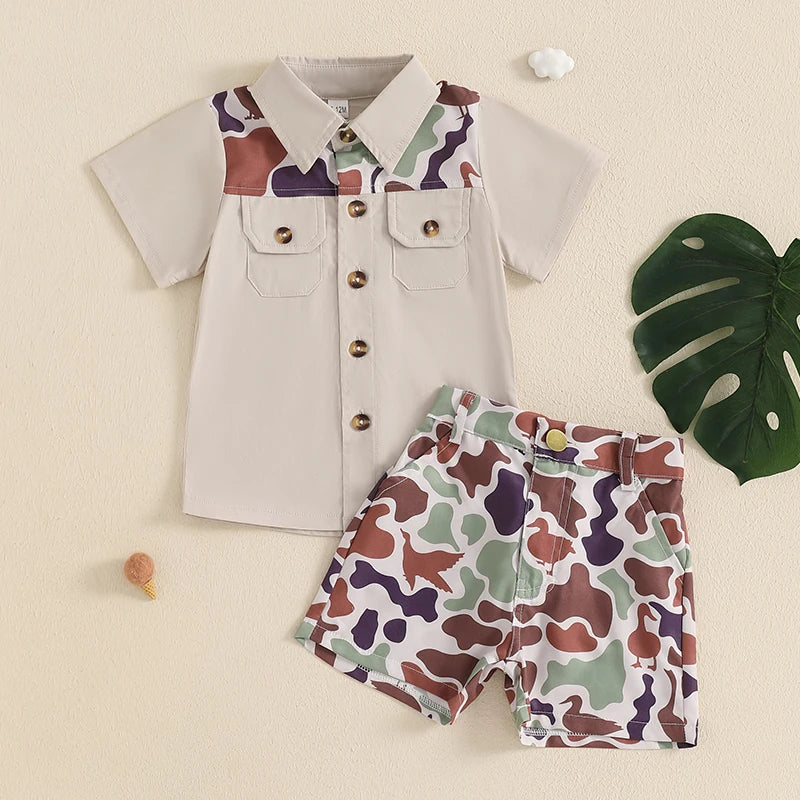 Infant Boys Camo Print Short Sleeve Shirt and Shorts Set