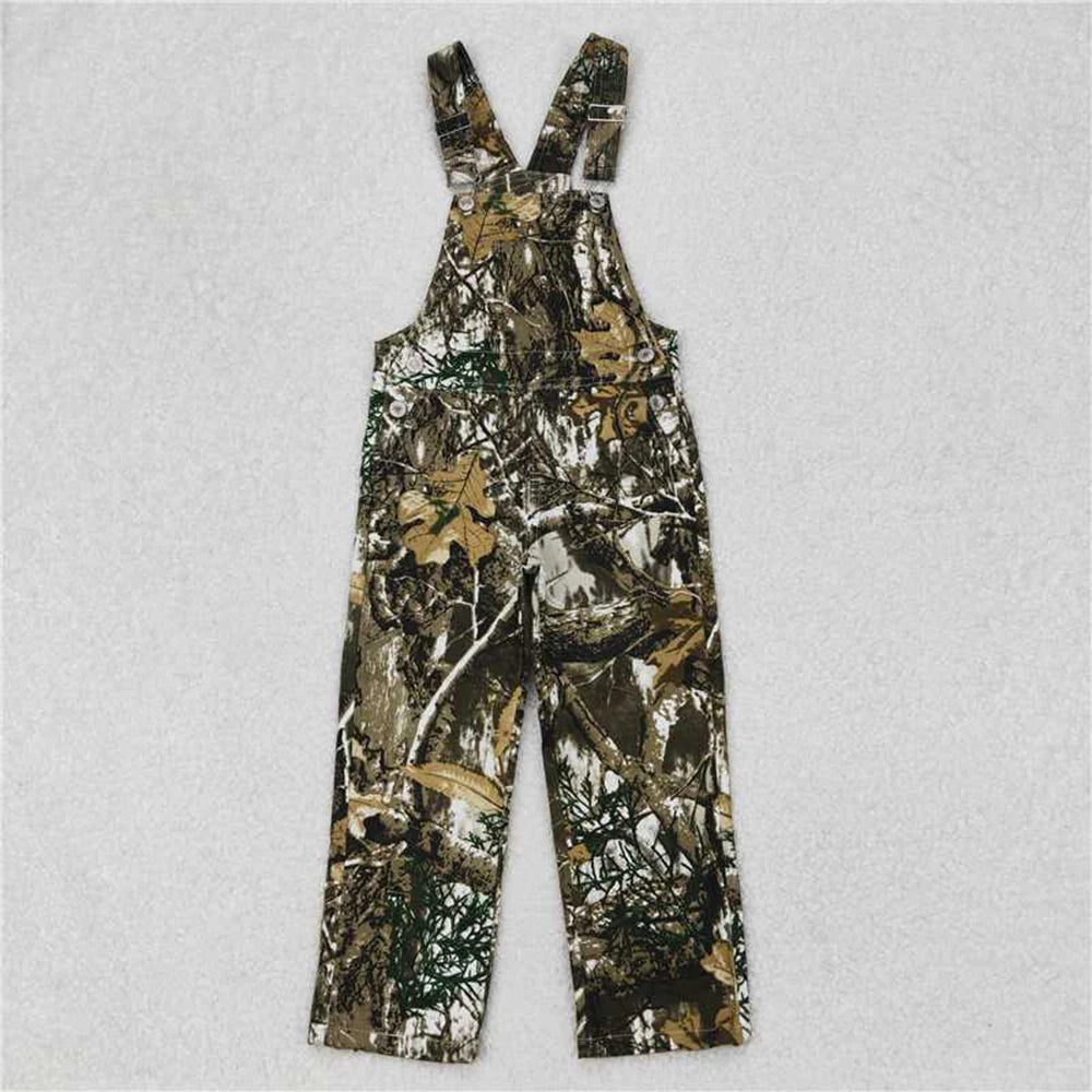 Baby Boys and Kids Denim Brown Leaves Camouflage Jumpsuit Overalls