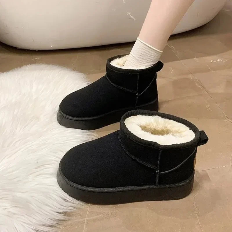 Plush Platform Faux Suede Slip-On Ankle Boots