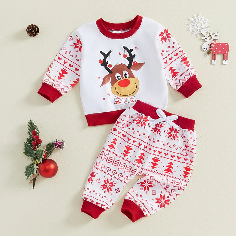 Boys Long Sleeve Sweatshirt with Drawstring Christmas Pants Set